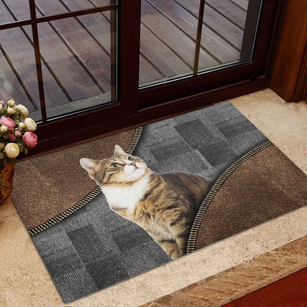 Welcome Doormat, Love Tabby Cute Cat Brown Pattern Gift For Cat Lover, Cat Owner Welcome Doormat, Pets Home Decor Door Mat