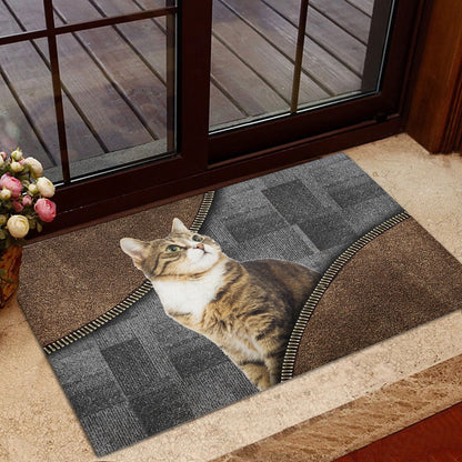 Welcome Doormat, Love Tabby Cute Cat Brown Pattern Gift For Cat Lover, Cat Owner Welcome Doormat, Pets Home Decor Door Mat