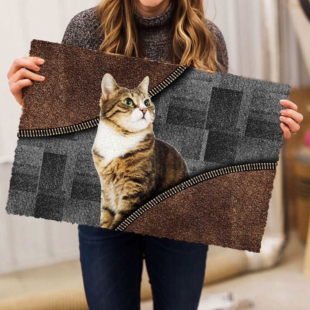 Welcome Doormat, Love Tabby Cute Cat Brown Pattern Gift For Cat Lover, Cat Owner Welcome Doormat, Pets Home Decor Door Mat