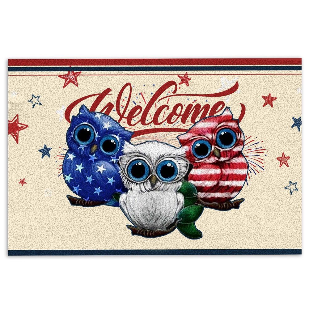 Welcome Doormat, Owl Patriotic American Firework 4Th of July Independence Day Welcome Doormat, Pets Home Decor Door Mat
