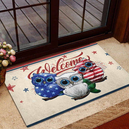 Welcome Doormat, Owl Patriotic American Firework 4Th of July Independence Day Welcome Doormat, Pets Home Decor Door Mat