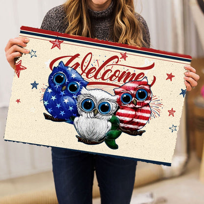 Welcome Doormat, Owl Patriotic American Firework 4Th of July Independence Day Welcome Doormat, Pets Home Decor Door Mat