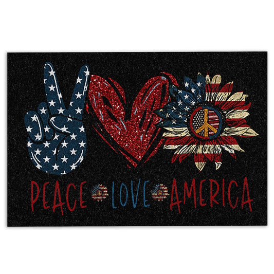 Welcome Doormat, Peace Love America Patriotic 4th of July Happy Independence Day Welcome Doormat, Indoor Outdoor Doormat Home Decor