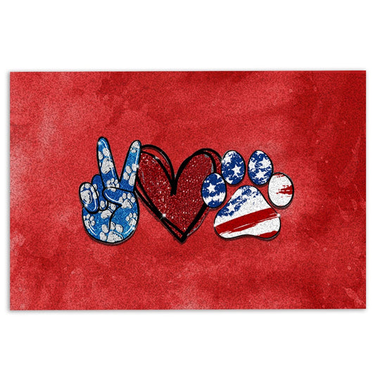 Welcome Doormat, Peace Love Dog Paws American 4th Of July Independence Day Welcome Doormat, Pets Home Decor Door Mat