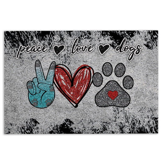 Welcome Doormat, Peace Love Dogs Dog Paw Gift For Dog Puppy Pet Lover Grey Welcome Doormat, Pets Home Decor Door Mat