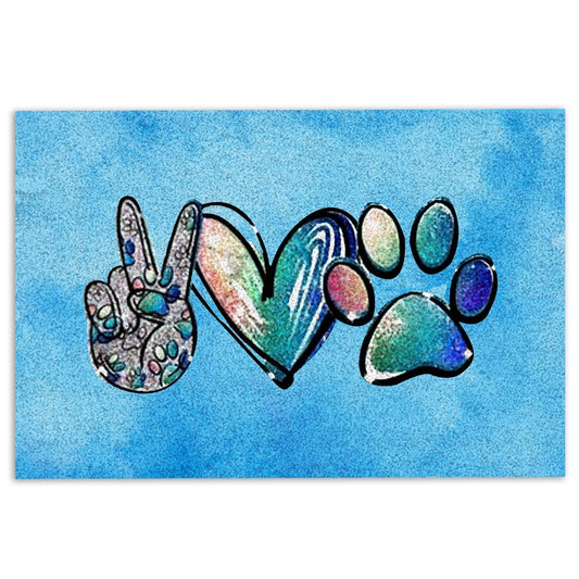 Welcome Doormat, Peace Love Dogs Dog Paw Glitter Color Welcome Doormat, Pets Home Decor Door Mat