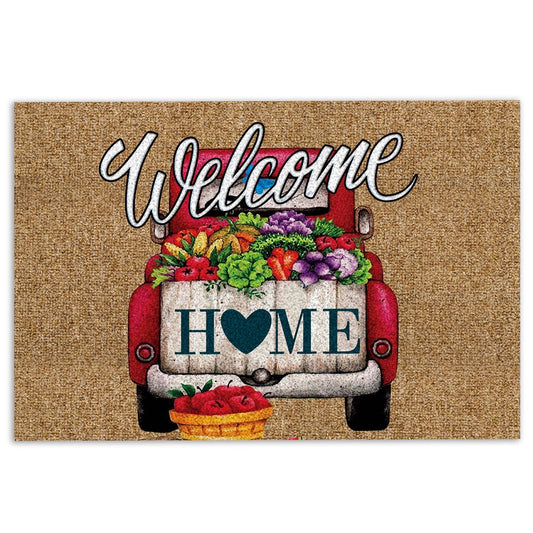 Welcome Doormat, Red Truck Flower Juice Welcome Home Gift For Housewarming Brown Welcome Doormat, Indoor Outdoor Doormat Home Decor