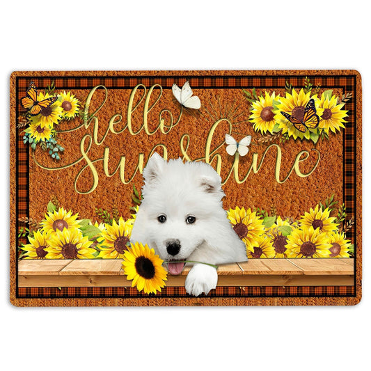 Welcome Doormat, Samoyed Dog Hello Sunflower Butterfly Welcome Doormat, Pets Home Decor Door Mat