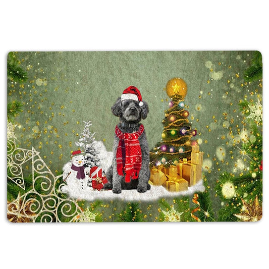 Welcome Doormat, Schnoodle Dog Merry Christmas Snow Christmas Tree Xmas Holidays Welcome Doormat, Pets Home Decor Door Mat