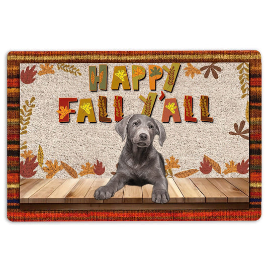 Welcome Doormat, Silver Labrador Dog Happy Fall Y'all Pumpkin Spice Maple Leaf Welcome Doormat, Pets Home Decor Door Mat