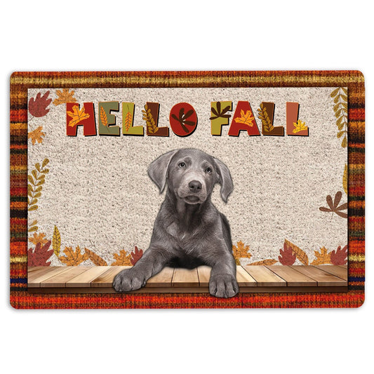Welcome Doormat, Silver Labrador Dog Hello Fall Pumpkin Spice Maple Leaf Autumn Welcome Doormat, Pets Home Decor Door Mat