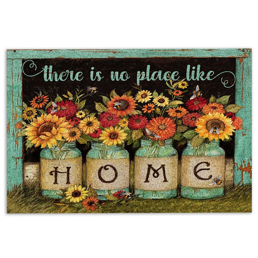 Welcome Doormat, There Is No Place Like Home Flower Floral Unique Gift Idea Welcome Doormat, Indoor Outdoor Doormat Home Decor