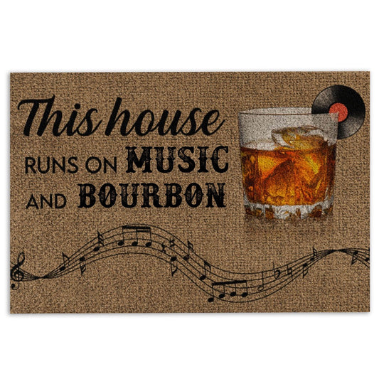 Welcome Doormat, This House Runs On Music And Bourbon Welcome Doormat, Indoor Outdoor Doormat Home Decor
