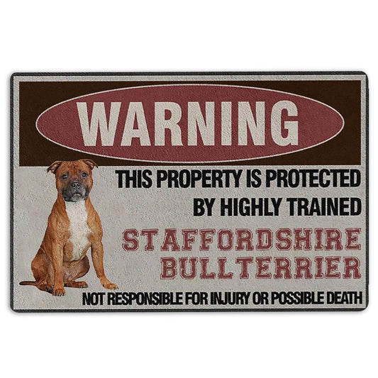 Welcome Doormat, This Property is Protected by a Highly Trained Staffordshire Welcome Doormat, Indoor Outdoor Doormat Home Decor