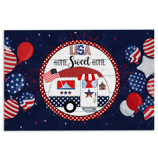 Welcome Doormat, USA Home Sweet Home 4th of July Happy Independence Day Patriotic Welcome Doormat, Indoor Outdoor Doormat Home Decor