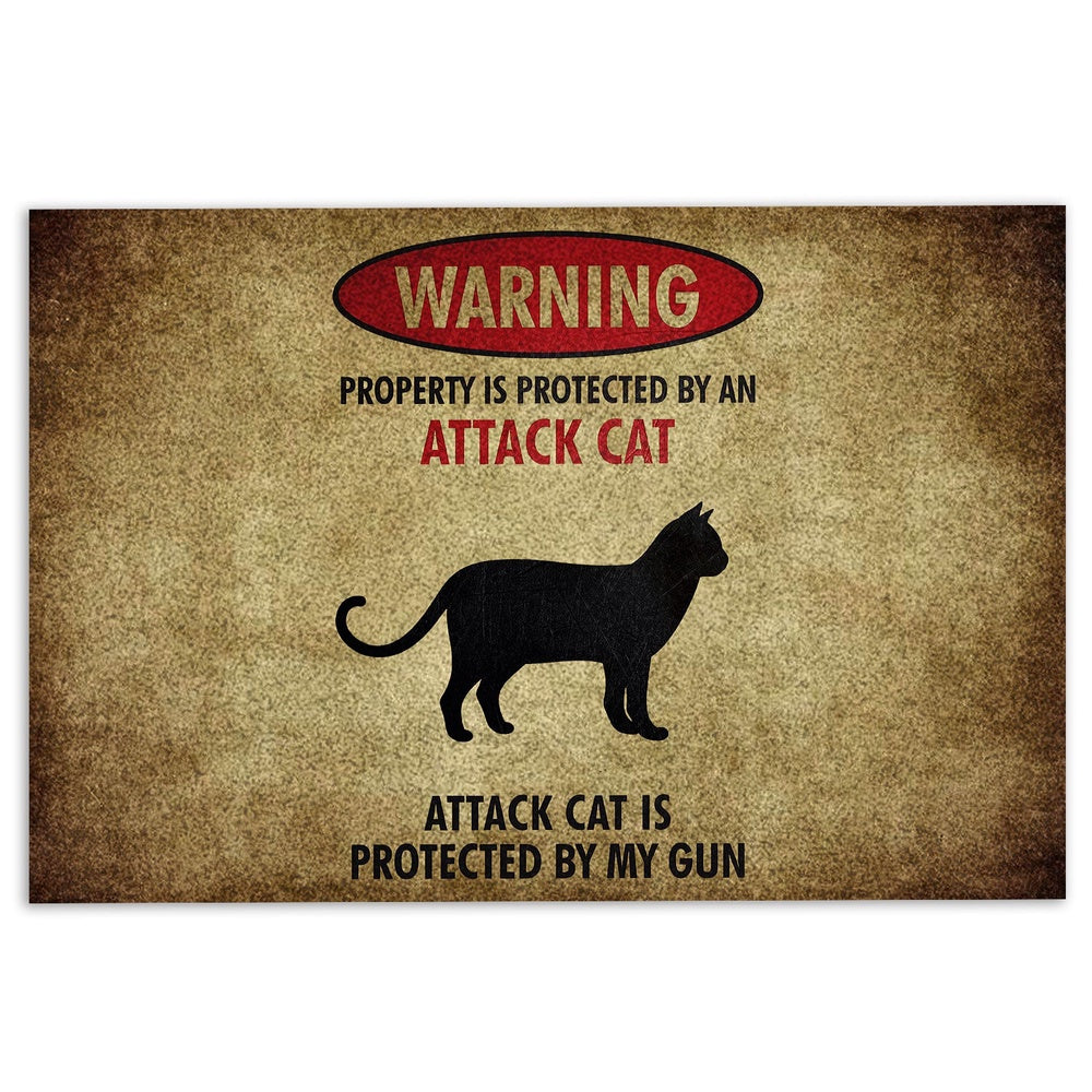 Welcome Doormat, Warning Property Is Protected By An Attack Cat Gift For Cat Love Welcome Doormat, Pets Home Decor Door Mat