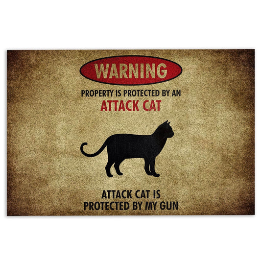 Welcome Doormat, Warning Property Is Protected By An Attack Cat Gift For Cat Love Welcome Doormat, Pets Home Decor Door Mat