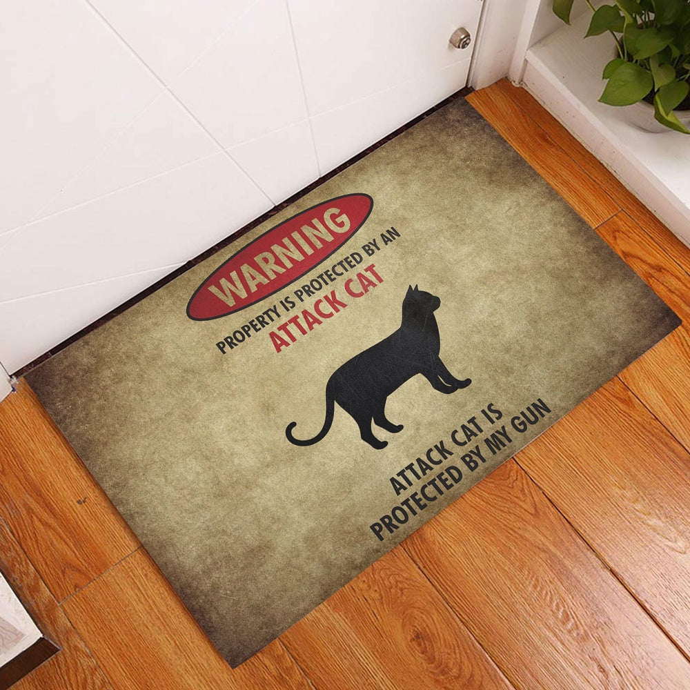 Welcome Doormat, Warning Property Is Protected By An Attack Cat Gift For Cat Love Welcome Doormat, Pets Home Decor Door Mat