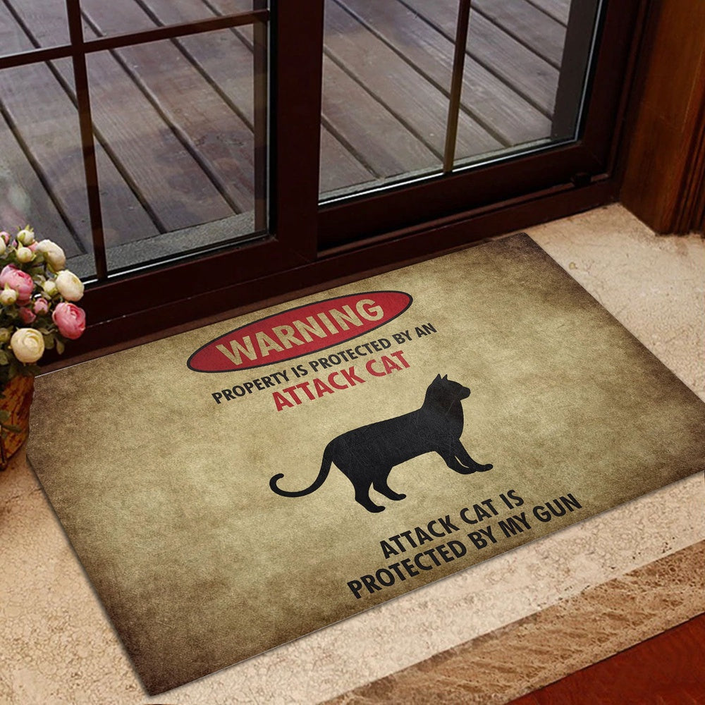 Welcome Doormat, Warning Property Is Protected By An Attack Cat Gift For Cat Love Welcome Doormat, Pets Home Decor Door Mat