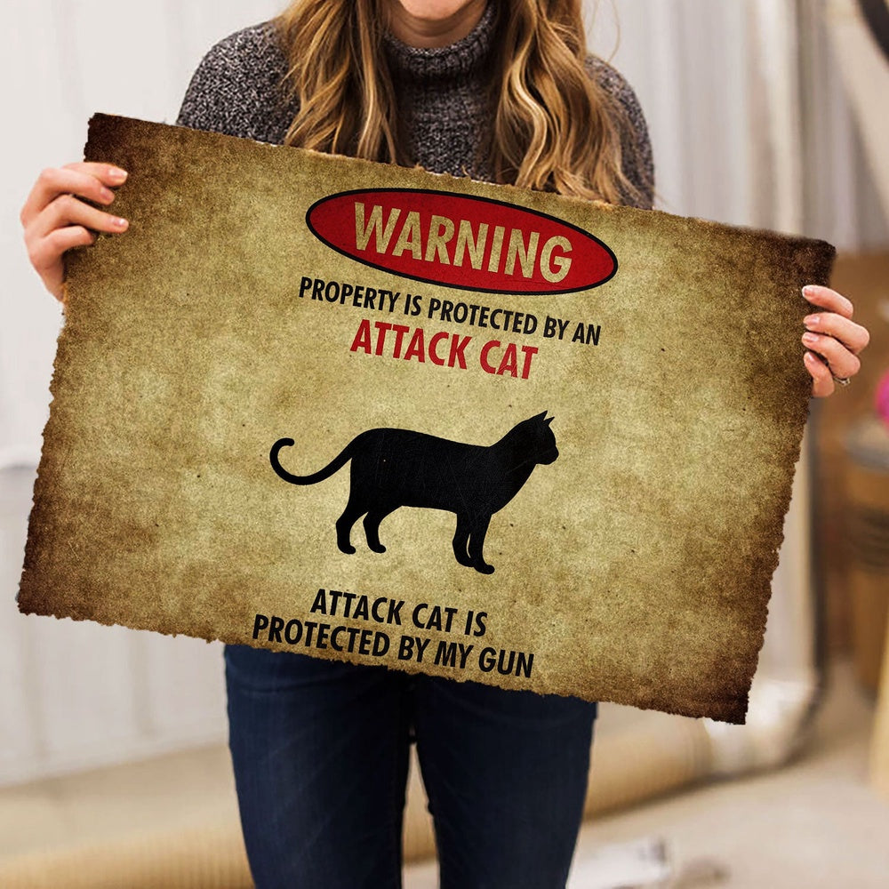 Welcome Doormat, Warning Property Is Protected By An Attack Cat Gift For Cat Love Welcome Doormat, Pets Home Decor Door Mat