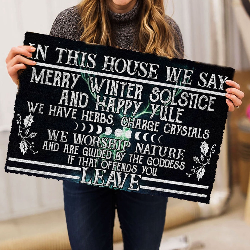 Welcome Doormat, Witch In This House We Say Merry Winter Solstice And Happy Yule Welcome Doormat, Indoor Outdoor Doormat Home Decor
