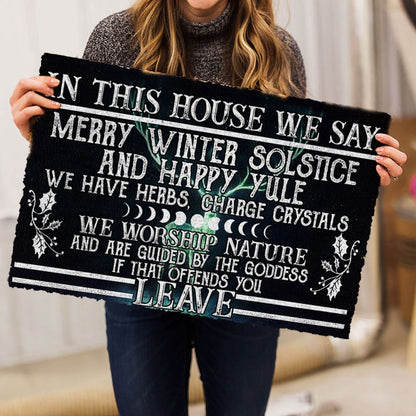 Welcome Doormat, Witch In This House We Say Merry Winter Solstice And Happy Yule Welcome Doormat, Indoor Outdoor Doormat Home Decor