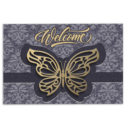 Welcome Doormat, Yellow Beautiful Butterfly Butterflies Welcome Floral Grey Welcome Doormat, Indoor Outdoor Doormat Home Decor