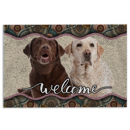 Welcome Doormat, Yellow & Chocolate Labrador Mandala Pattern Gift For Dog Lover Welcome Doormat, Pets Home Decor Door Mat