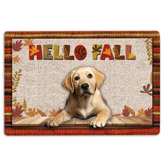 Welcome Doormat, Yellow Labrador Dog Hello Fall Pumpkin Spice Maple Leaf Autumn Welcome Doormat, Pets Home Decor Door Mat