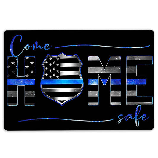 Welcome Doormat, poloice badge thin blue line come home safe unique idea Welcome Doormat, Indoor Outdoor Doormat Home Decor