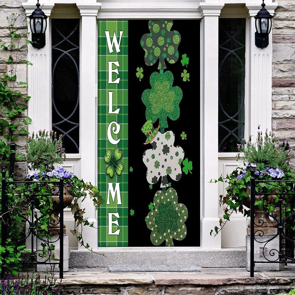 Welcome Lucky Shamrocks Door Cover, Patricks Day Home Door, Patrick Day Home Decor