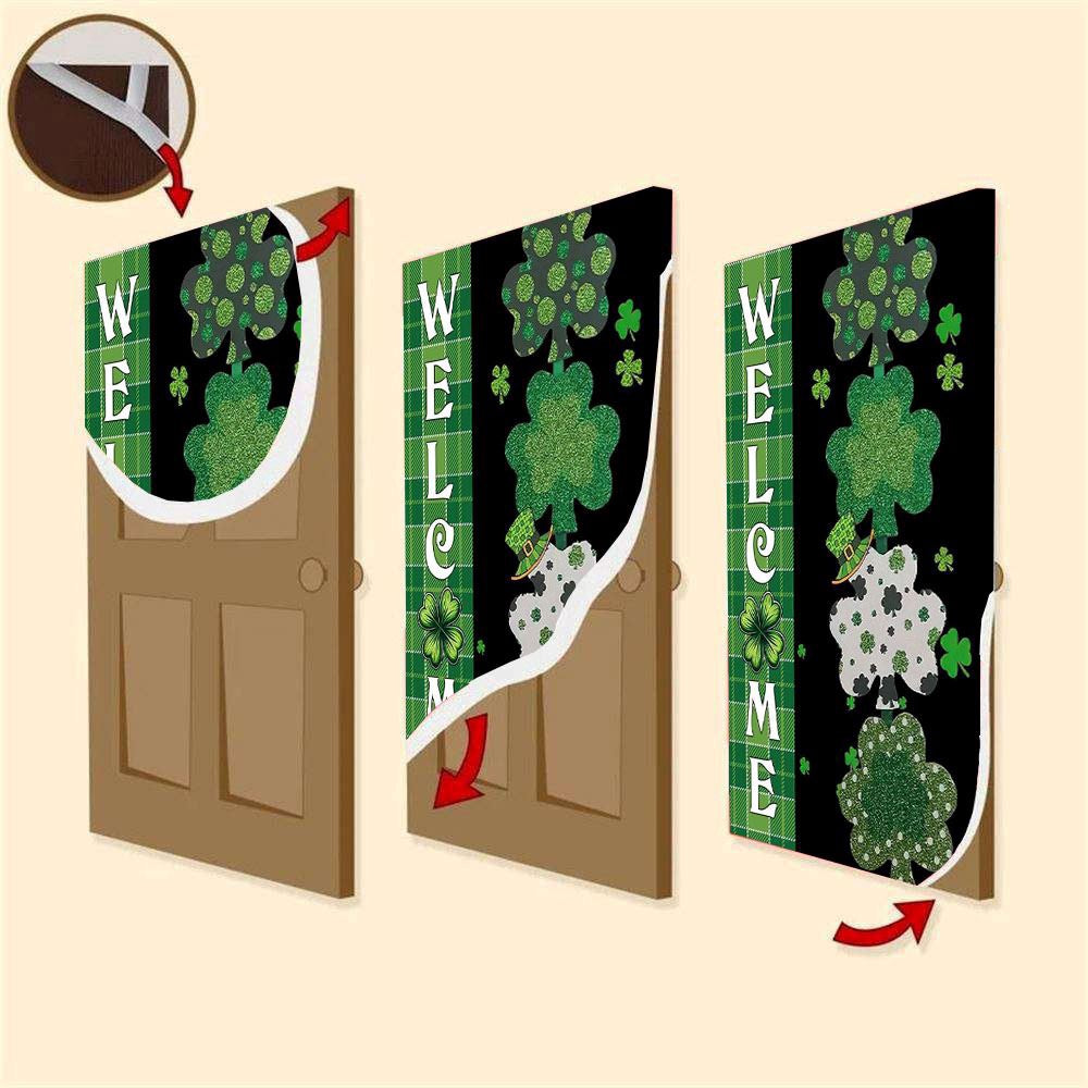 Welcome Lucky Shamrocks Door Cover, Patricks Day Home Door, Patrick Day Home Decor