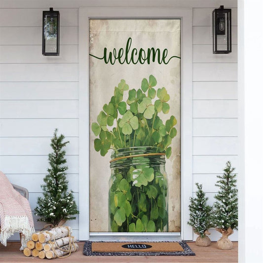 Welcome Shamrocks In The Bottle Door Cover, Patricks Day Home Door, Patrick Day Home Decor