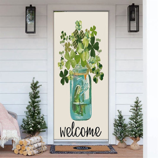 Welcome St Patrick's Day Lucky Shamrock Clover Door Cover, Patricks Day Home Door, Patrick Day Home Decor