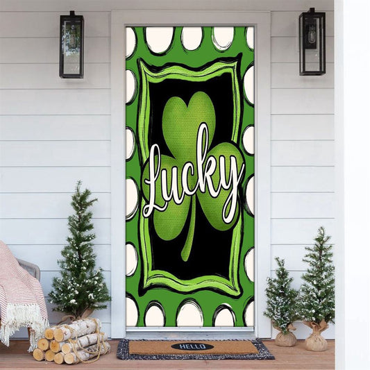 Welcome St Patrick's Day Polka Dot Lucky Shamrock Clover Door Cover, Patricks Day Home Door, Patrick Day Home Decor