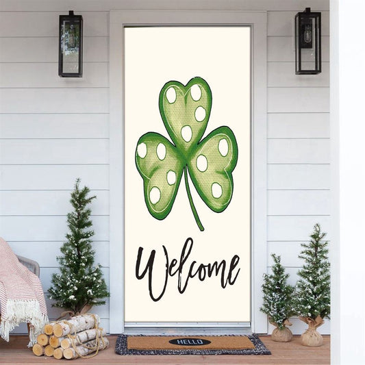Welcome St Patrick's Day Polka Dot Shamrock Clover Door Cover, Patricks Day Home Door, Patrick Day Home Decor