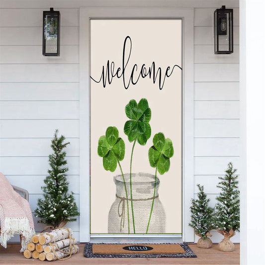 Welcome St Patrick's Day Shamrock Clover Vase Door Cover, Patricks Day Home Door, Patrick Day Home Decor