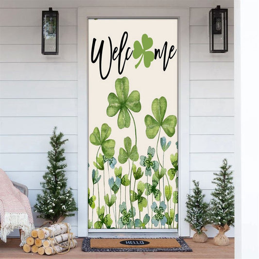 Welcome St Patricks Day Green Shamrock Clover Door Cover, Patricks Day Home Door, Patrick Day Home Decor