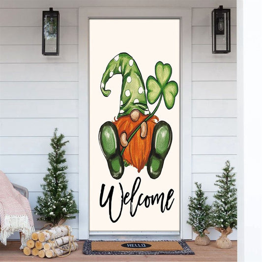 Welcome St Patricks Day Polka Dot Leprechaun Gnome Shamrock Door Cover, Patricks Day Home Door, Patrick Day Home Decor