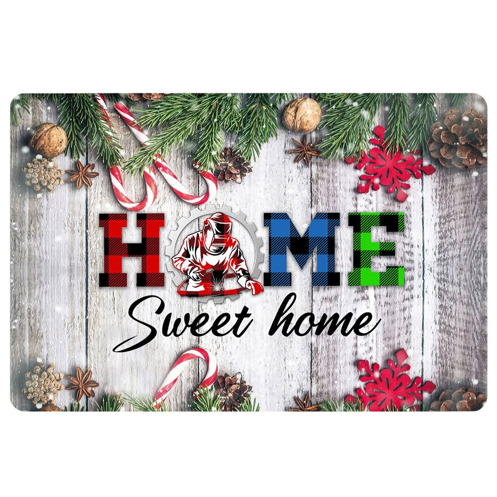 Welder Welcome Doormat, home sweet home welder welding christmas xmas noel Welcome Doormat, Indoor Outdoor Doormat Home Decor