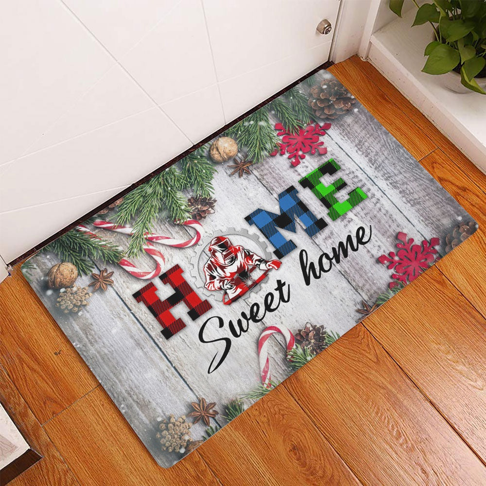 Welder Welcome Doormat, home sweet home welder welding christmas xmas noel Welcome Doormat, Indoor Outdoor Doormat Home Decor