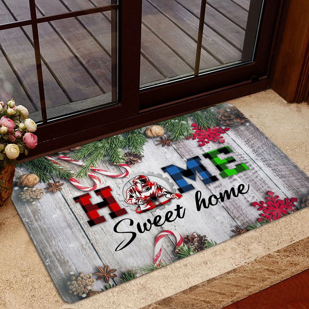 Welder Welcome Doormat, home sweet home welder welding christmas xmas noel Welcome Doormat, Indoor Outdoor Doormat Home Decor