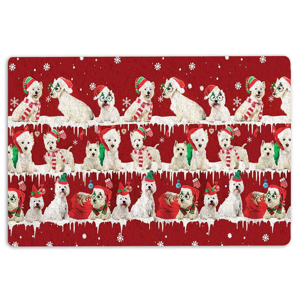 West Highland Welcome Doormat, West Highland White Terrier Merry Christmas Snowflake Xmas Tree Welcome Doormat, Indoor Outdoor Doormat Home Decor
