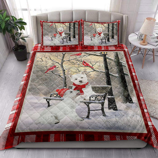 Westie West Highland Terrier Hellomas Snowflake Winter Park Bedding Set, Christmas Beddings, Xmas Bedding Sets