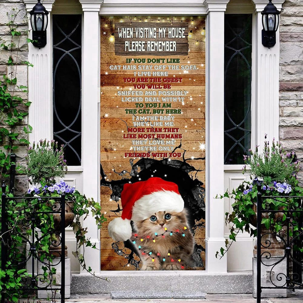 When Visiting My House Please Remember Door Cover, Cat Lover Door Cover, Christmas Gift Decor