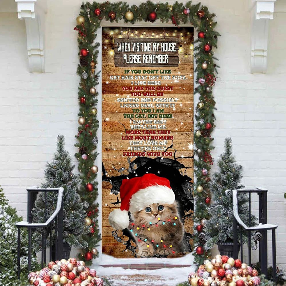 When Visiting My House Please Remember Door Cover, Cat Lover Door Cover, Christmas Gift Decor