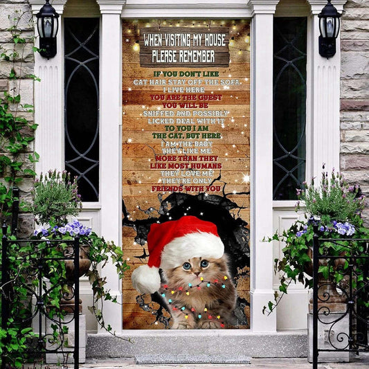 When Visiting My House Please Remember Door Cover, Cat Lover Door Cover, Christmas Outdoor Decoration, Christmas Gift Decor