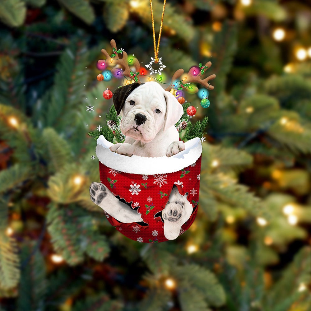 White Boxer In Snow Pocket Christmas Ornament, Ornament Gift Dog Lovers, Christmas Ornament