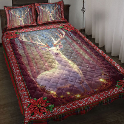 White Deer Withmas Light And Holy Poinsettiamass Bedding Set, Christmas Beddings, Xmas Bedding Sets