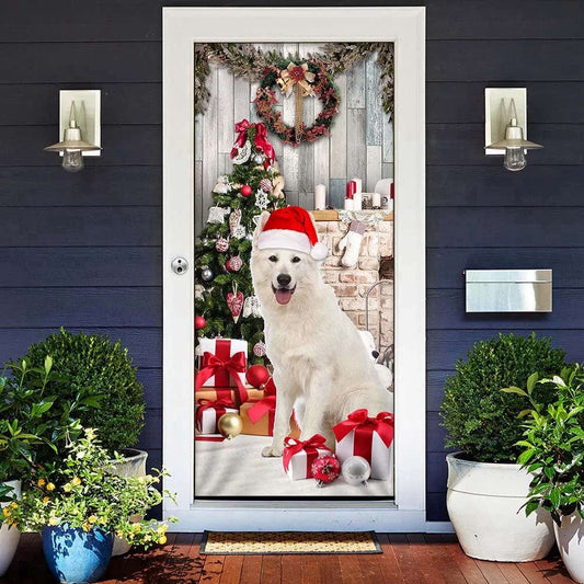 White German Shepherd Christmas Door Cover, Christmas Outdoor Decoration, Christmas Gift Decor